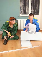 Redhead twink has his throat fucked hard by a construction boy